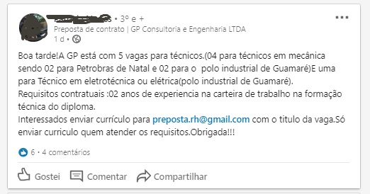 Vagas de emprego para atender a petroleira brasileira Petrobras no RN,  neste dia 09 de dezembro