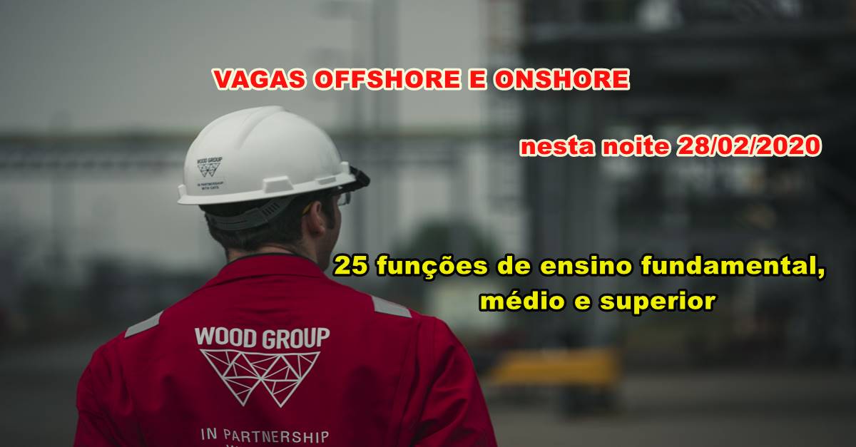 Novo projeto de óleo e gás da Wood com muitas vagas offshore e onshore, em quase todas as funções divulgadas neste dia 28