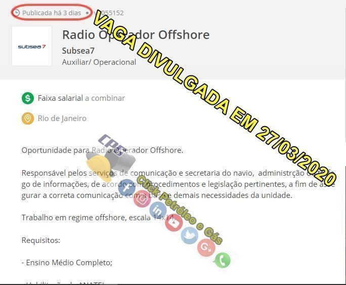 Multinacional Subsea7 iniciou processo seletivo para vagas offshore em escala 14 x 14 no Rio de Janeiro na última sexta-feira, 27