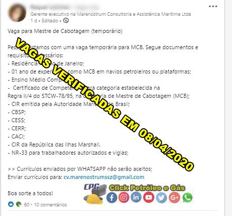 Agência marítima inicia processo seletivo para morador do Rio de Janeiro na função de Mestre de Cabotagem