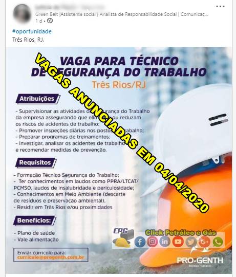 Recrutamento e seleção para Técnico em Segurança do Trabalho para trabalhar no Rio de Janeiro