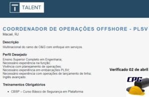 talent, vagas, offshore, macaé, rio de janeiro, PLSV