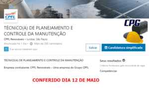 12 de maio, vaga para técnico, renováveis, energia elétrica