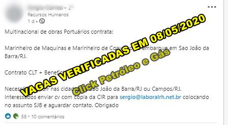 Multinacional contrata marítimos para embarque em Sao João da Barra, no RJ