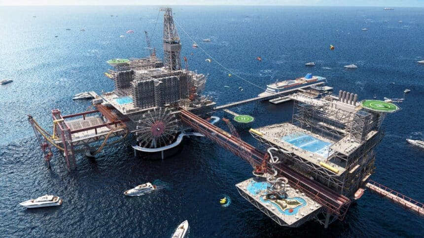 plataforma offshore - arábia saudita - parque de diversões - resort