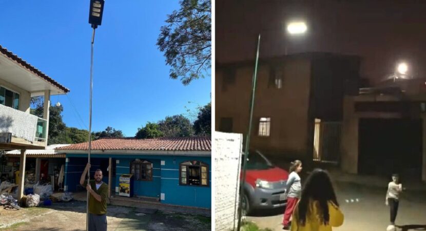 Morador de Curitiba constrói poste movido a energia solar e gera iluminação de graça na sua região