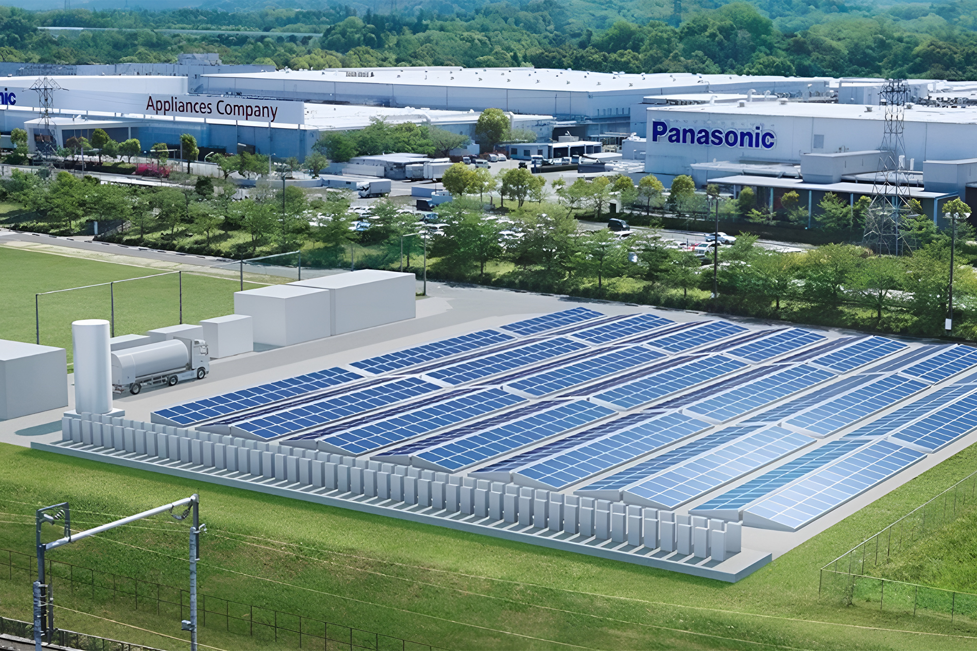 Panasonic exibe, com orgulho, sua fábrica alimentada 100% de energia renovável (solar e hidrogênio), produção é a única da categoria no mundo
