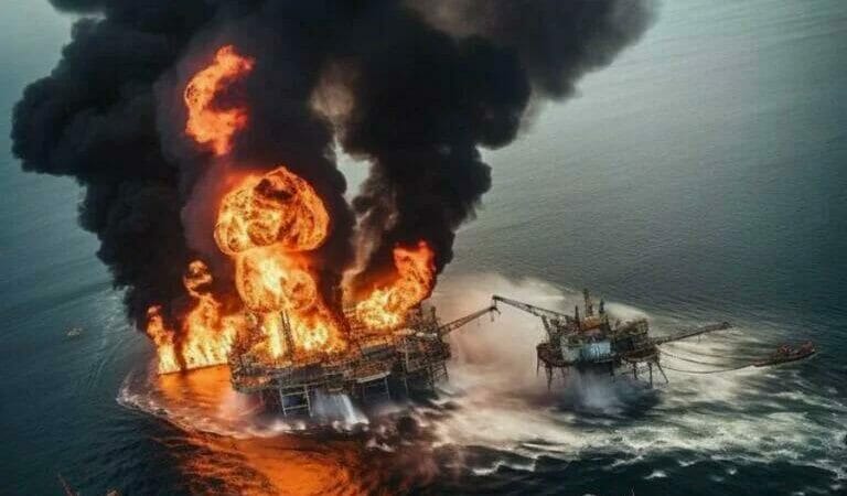 Vazamento de gás causa incêndio no Golfo do México