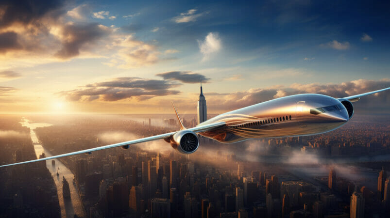 Imagem avião supersonico saindo de Nova York
