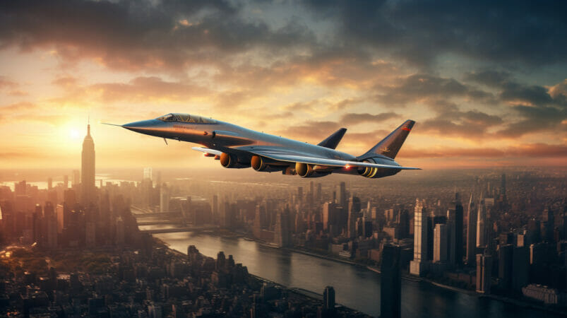 avião supersonico saindo de nova york