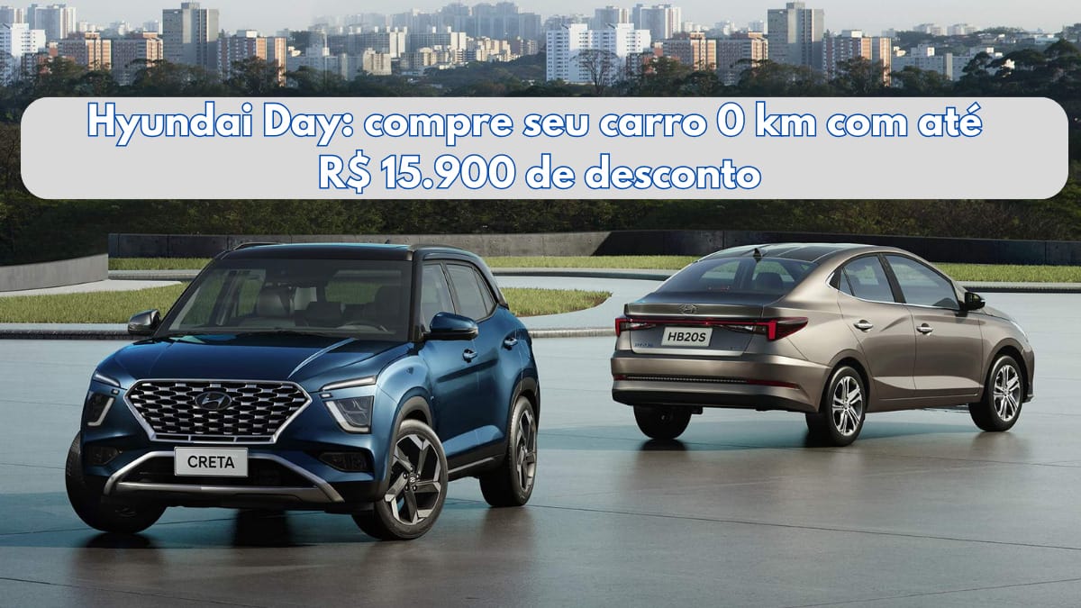 As promoções do Hyundai Day seguem até o dia 31/10 ou enquanto durar os estoques do HB20S, HB20 e Creta.