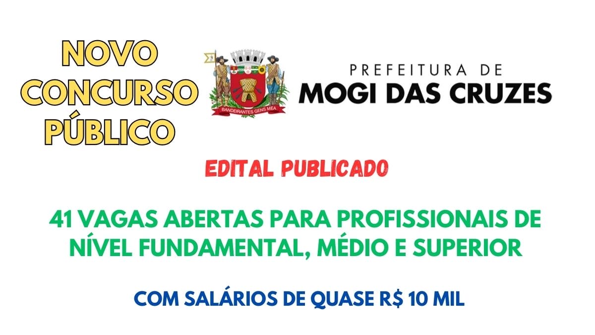 Até o momento, apenas o edital do concurso público da Prefeitura de Mogi das Cruzes foi divulgado. As inscrições para concorrer as vagas de emprego abertas acontece apenas no dia 13/11.