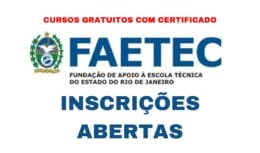 As inscrições para concorrer as vagas estão abertas até hoje, portanto, não perca tempo e se candidate em um dos cursos gratuitos ofertados pela Faetec!