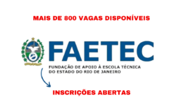 São mais de 800 vagas de estágio abertas pela Faetec para alunos de diversos cursos, para atuar no Rio de Janeiro.