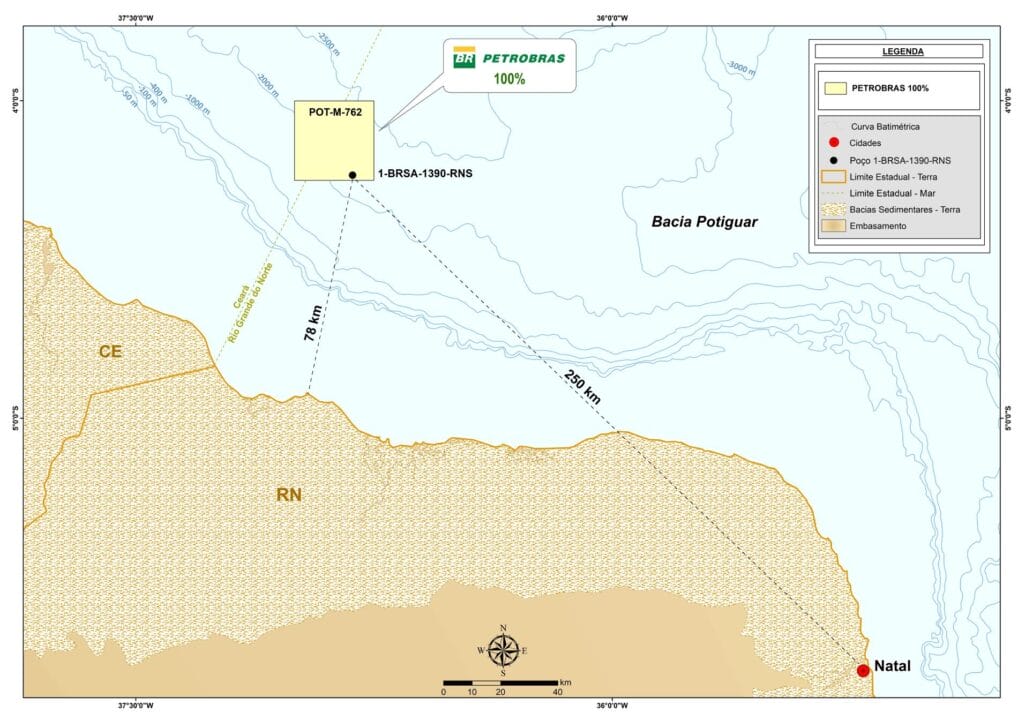 Mapa que retrata o local onde ocorreu a descoberta de petróleo.