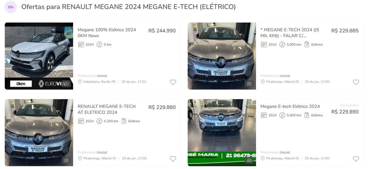 Preço médio na Tabela FIPE em abril de 2024 do Renault Megane E-teck
