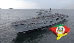 Marinha do Brasil destaca o Navio-Aeródromo Multipropósito Atlântico, o maior navio de guerra da América do Sul, para auxiliar nos esforços de resgate e ajuda humanitária em resposta às severas enchentes no Rio Grande do Sul