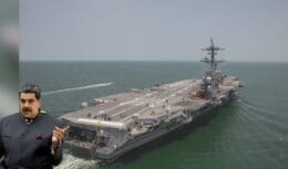 US Navy nuclear aircraft carrier carries out aerial maneuvers in Georgetown, Guyana, as a show of force against the Venezuelan president's expansionist ambitions