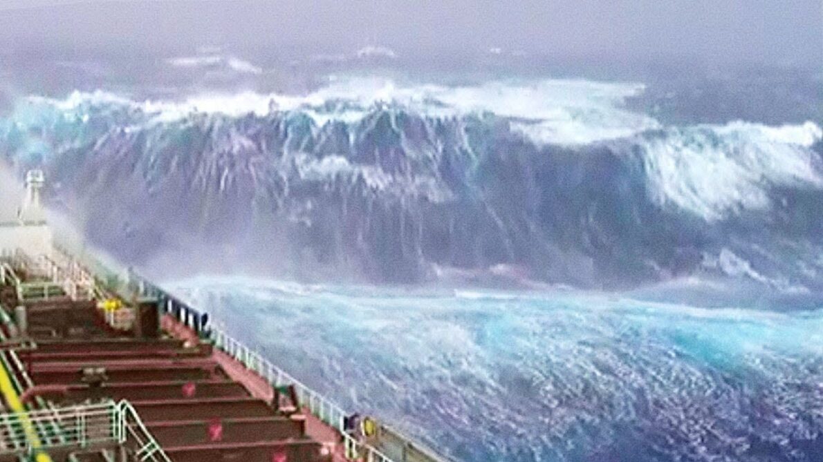 Veja as incríveis imagens de ondas monstruosas capturadas por navios no meio do oceano, mostrando a força implacável da natureza