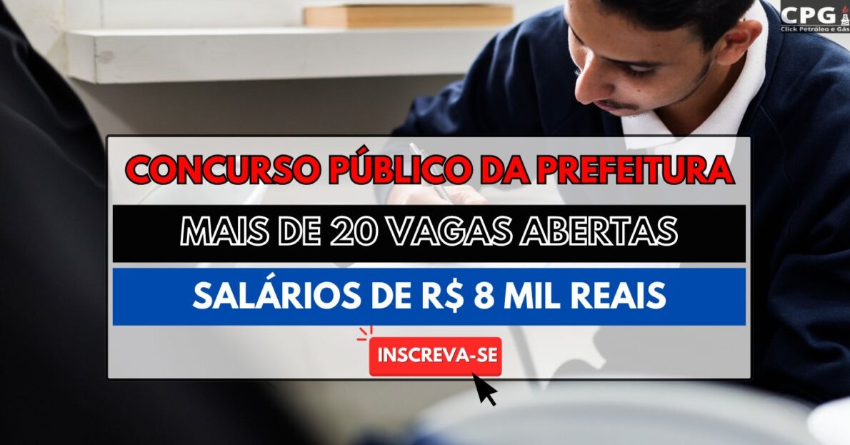 Prefeitura abre concurso com 25 vagas pagando salários de R$ 8 mil reais