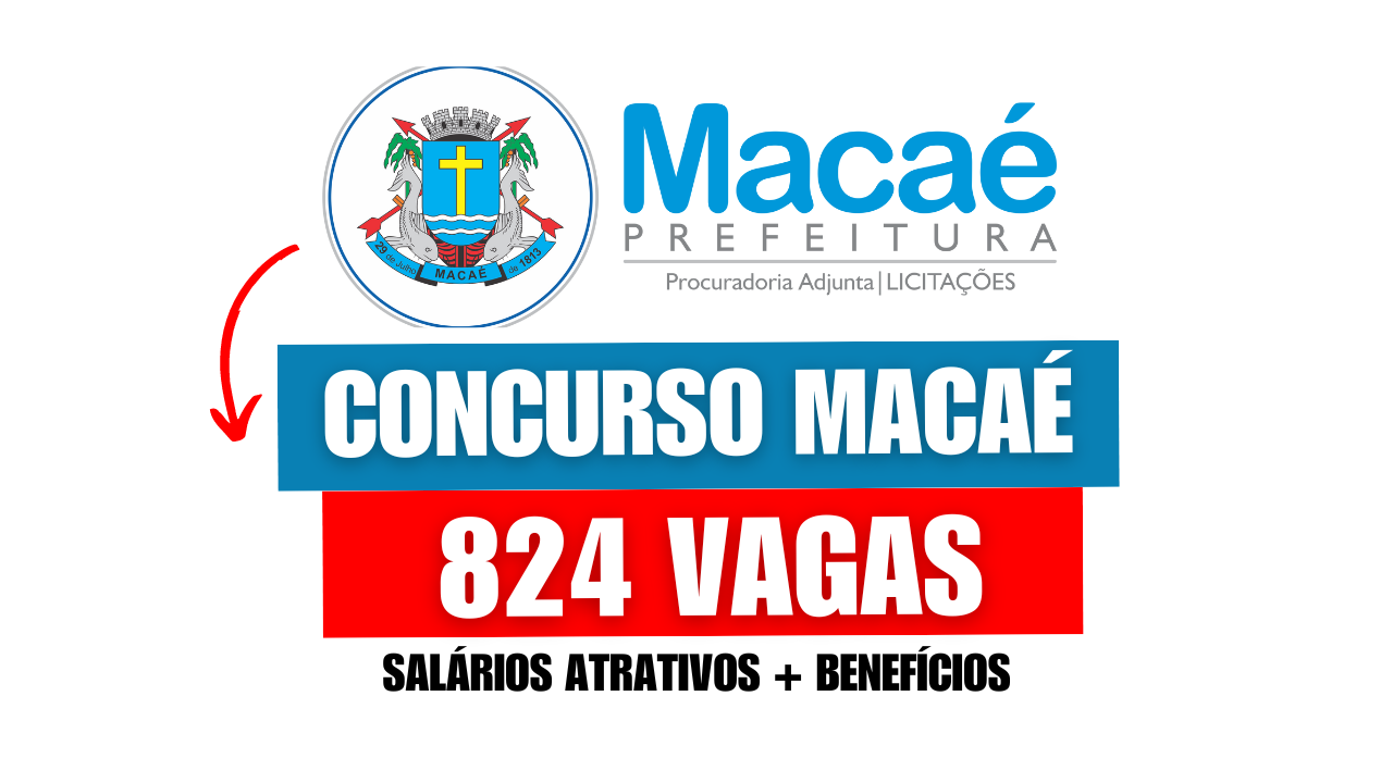 A Prefeitura de Macaé lançou um novo concurso com 824 vagas para diversos níveis. Inscrições começam dia 8, com salários de até R$ 13.699,12.