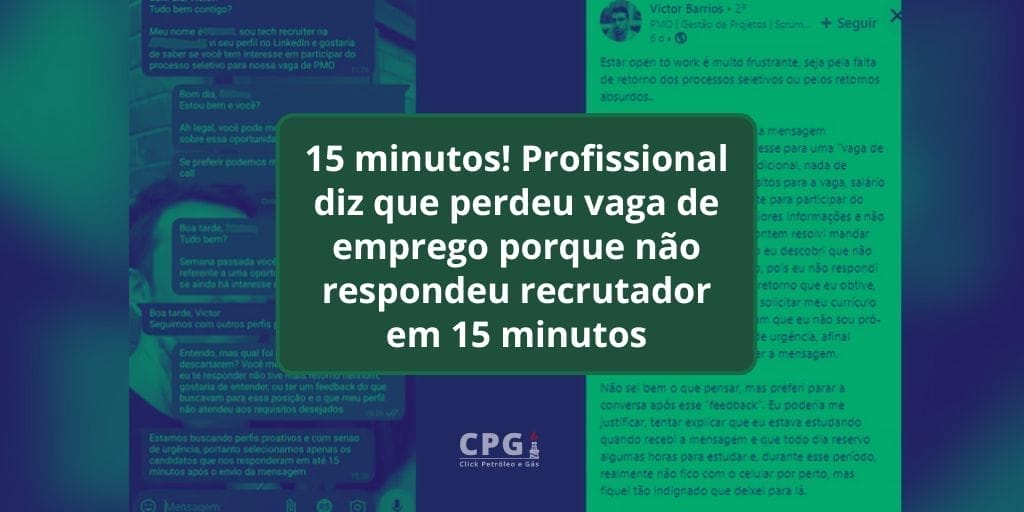 Jovem diz ter perdido vaga de emprego ao demorar mais de 15 minutos para responder recrutador. (Imagem: reprodução)