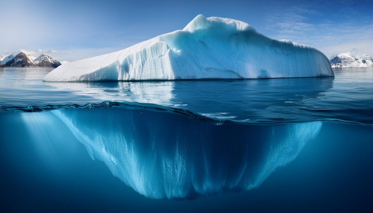 Maior iceberg do mundo cai em "armadilha marítima" e agora está girando em círculos no oceano. (Reprodução/ IA Adobe)