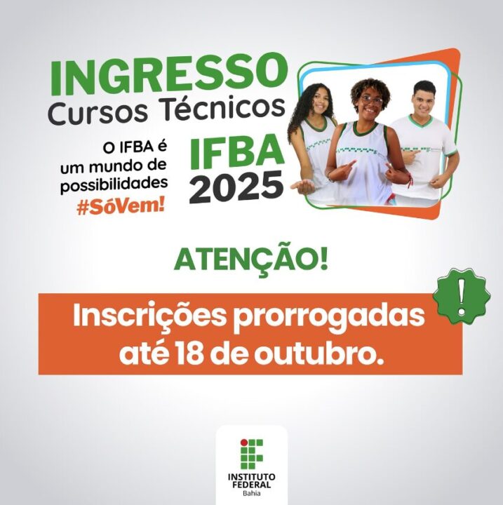 IFBA abre inscrições para cursos técnicos gratuitos em 2025. Vagas em áreas com alta demanda e seleção por sorteio eletrônico. (Imagem/ Divulgação)