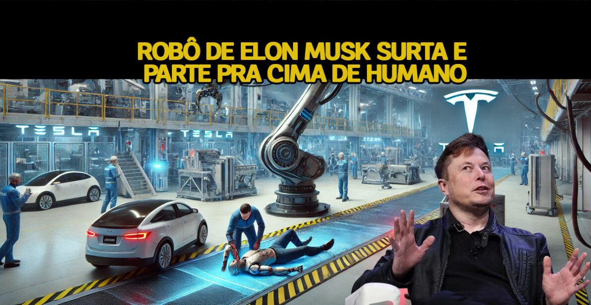 Robô de Elon Musk surta, ‘sai no braço’ com engenheiro em fábrica da Tesla e humano leva a pior. (Imagem: reprodução)