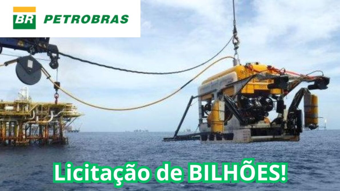 ROV sendo operado próximo a uma plataforma offshore para inspeção subaquática