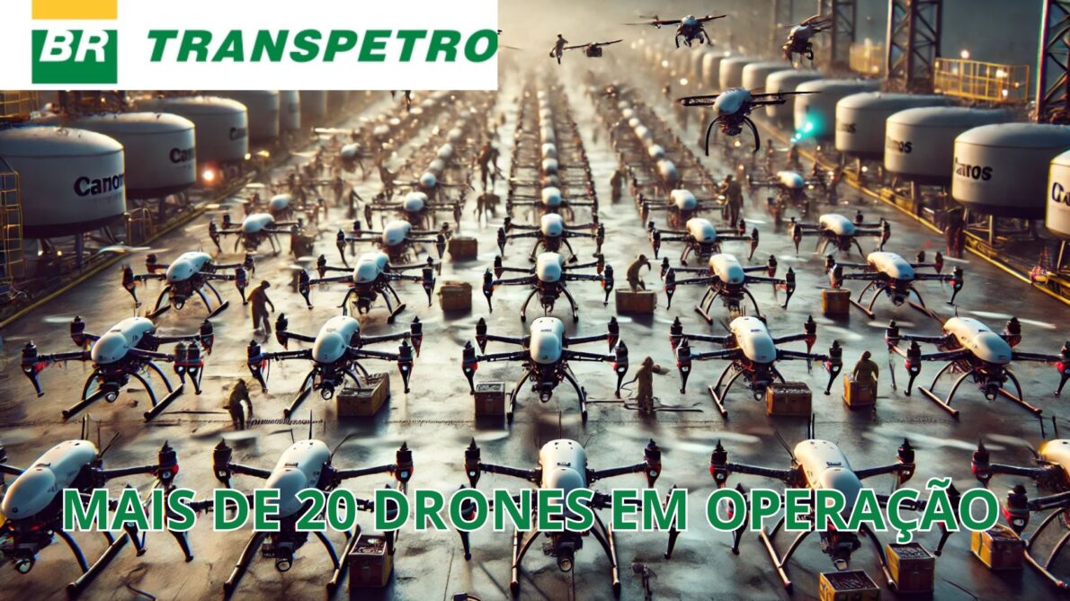 20 drones com hélices operando em uma operação de contingência para uma empresa de petróleo e gás no Brasil