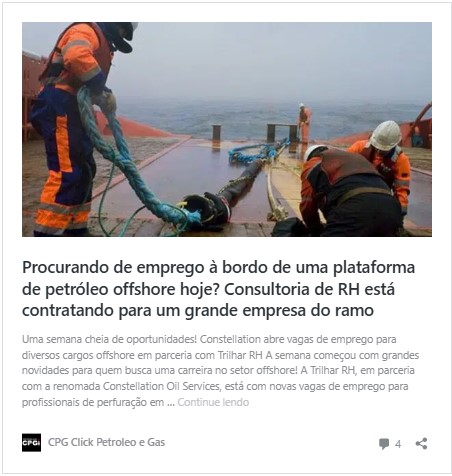 Procurando de emprego à bordo de uma plataforma de petróleo offshore hoje? Consultoria de RH está contratando para um grande empresa do ramo.

Uma semana cheia de oportunidades! Constellation abre vagas de emprego para diversos cargos offshore em parceria com Trilhar RH

