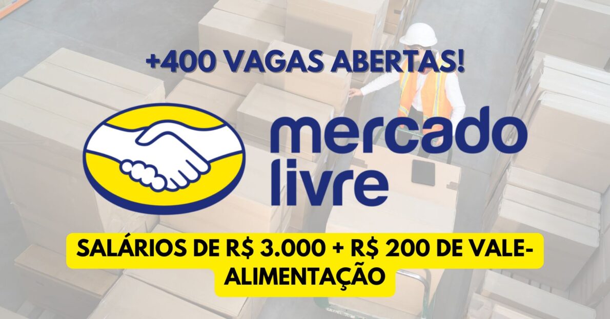 Trabalhe de segunda a sexta no Mercado Livre e ganhe R$ 3.000 + R$ 200 de vale-alimentação e outros benefícios.