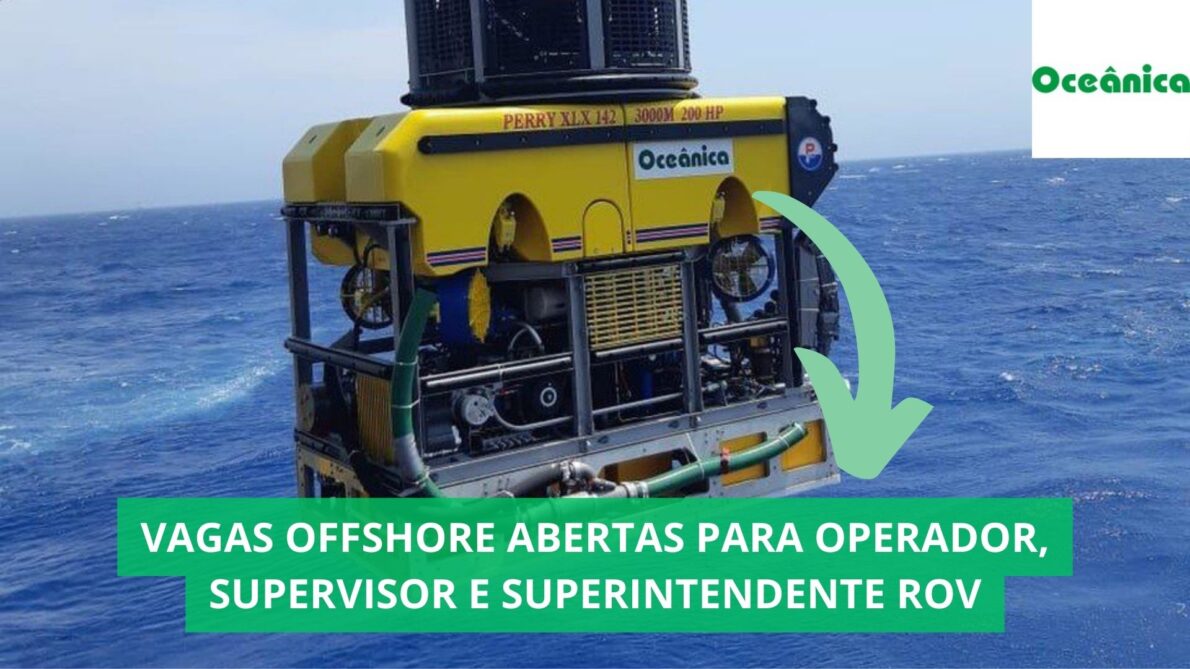 ROV amarelo da Oceânica no mar, com vagas offshore abertas para operador, supervisor e superintendente ROV.