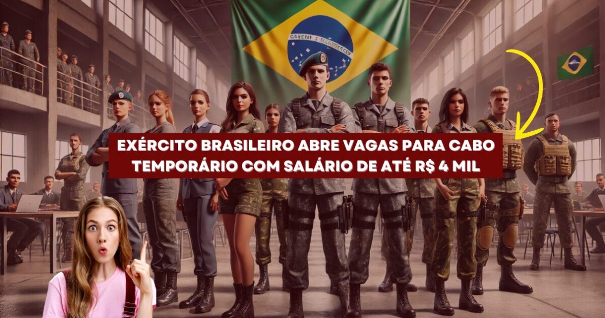 Descubra como ingressar no Exército Brasileiro com vagas para Cabo Temporário e salários de quase R$ 4 mil, sem concurso! (Imagem: Reprodução/Canva)