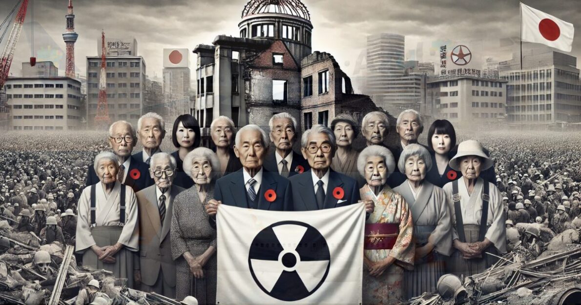 Nihon Hidankyo, grupo de sobreviventes de Hiroshima e Nagasaki, vence o Nobel da Paz 2024 e alerta sobre os riscos nucleares. ( Imagem: Reprodução/IA)