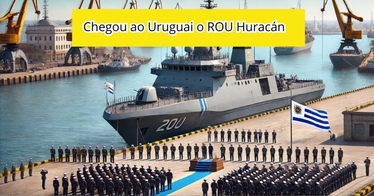 O ROU Huracán chegou ao Uruguai, prometendo transformar a segurança marítima e reforçar a defesa nacional em parceria com a Coreia do Sul. ( Imagem: Reprodução/IA)