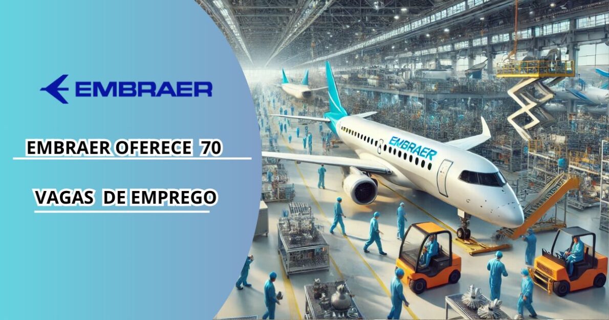 Embraer anuncia 70 vagas de emprego em São José dos Campos! Salários atrativos e benefícios imperdíveis. Confira como se candidatar agora (Imagem: Reprodução/Canva)