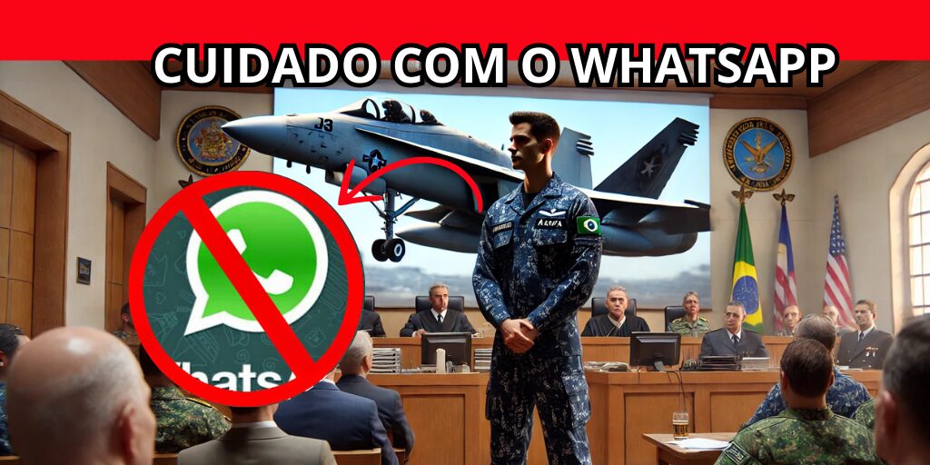 Capitão da Marinha é punido por compartilhar foto de caça americano no WhatsApp e leva o caso à Justiça, alegando decisão injusta. (imagem: reprodução/Canva)