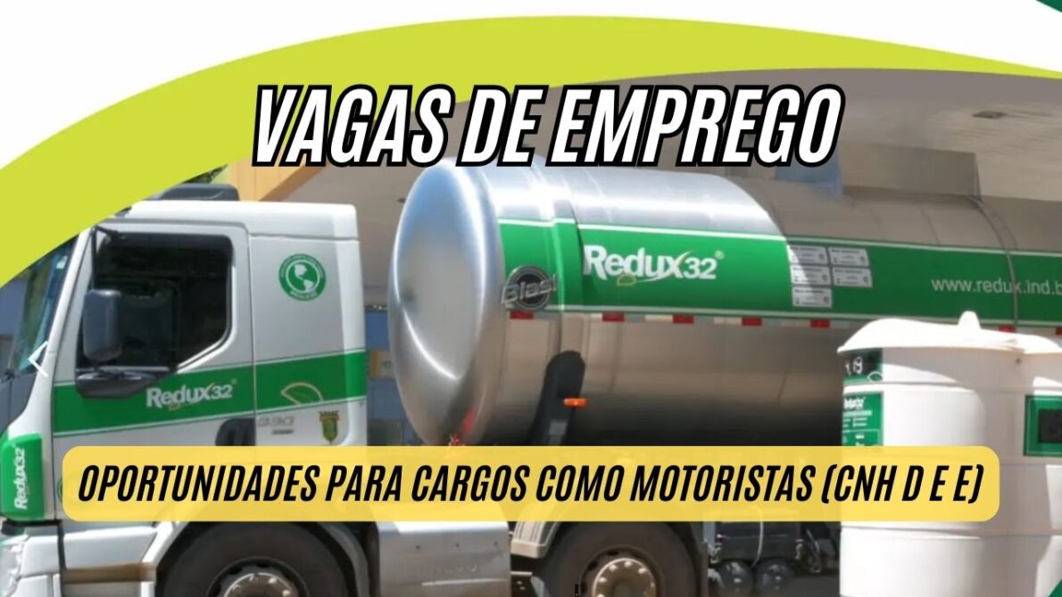 A Redux32 está CONTRATANDO MOTORISTAS de CAMINHÃO com CNH D e E em várias regiões do Brasil; Com salários a partir de R$2 mil + ticket alimentação + seguro de vida + plano de saúde e prêmio trimestral 