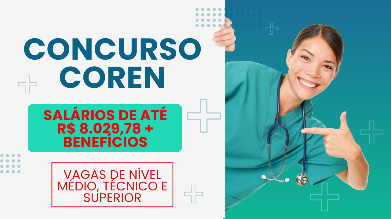 Coren abre concurso público com 18 vagas de emprego em diferentes níveis de escolaridade, oferecendo salários de até R$ 8.029,78.