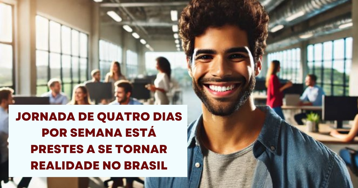 Brasil debate jornada de quatro dias. O PL 1105/2023 propõe menos horas sem redução salarial, visando saúde e produtividade. (Imagem: Reprodução/Canva)