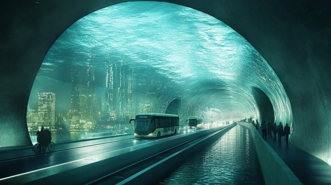 Um túnel submerso entre Itajaí e Navegantes promete transformar a mobilidade em SC, com alto investimento e estrutura moderna. (Imagem/ ilustração IA)