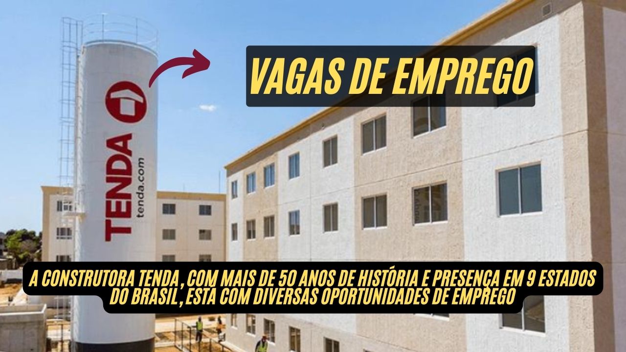 Você está pronto para fazer parte de um time de alta performance? A Construtora Tenda está contratando! Oportunidades para agente de vendas, estagiários, auxiliares e mais com salários de até R$14 mil, com benefícios como vale-alimentação, plano de saúde e auxílio-creche