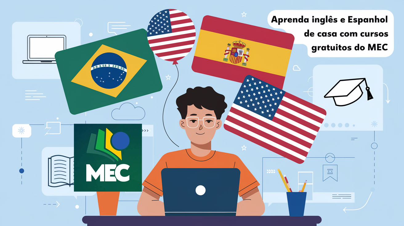 O MEC oferece 3 mil vagas em cursos online e gratuitos de inglês e espanhol. Certificação digital e flexibilidade no aprendizado. Confira!