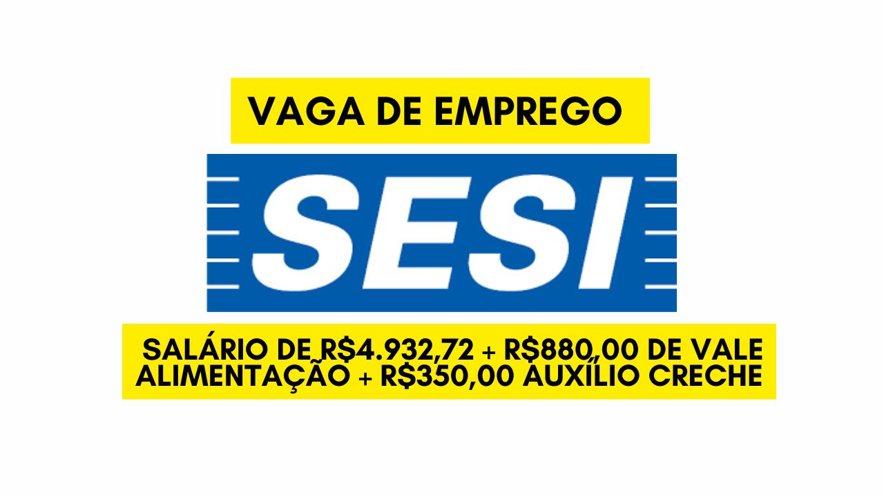 Já pensou em trabalhar de segunda a sexta das 08:00 ás 12:00 e 13:12 ás 18:00? O SESI está contratando e oferece salário de R.932,72 + R0,00 de vale alimentação + R0,00 auxílio creche; ENVIE SEU CURRÍCULO ATÉ 5 DE JANEIRO