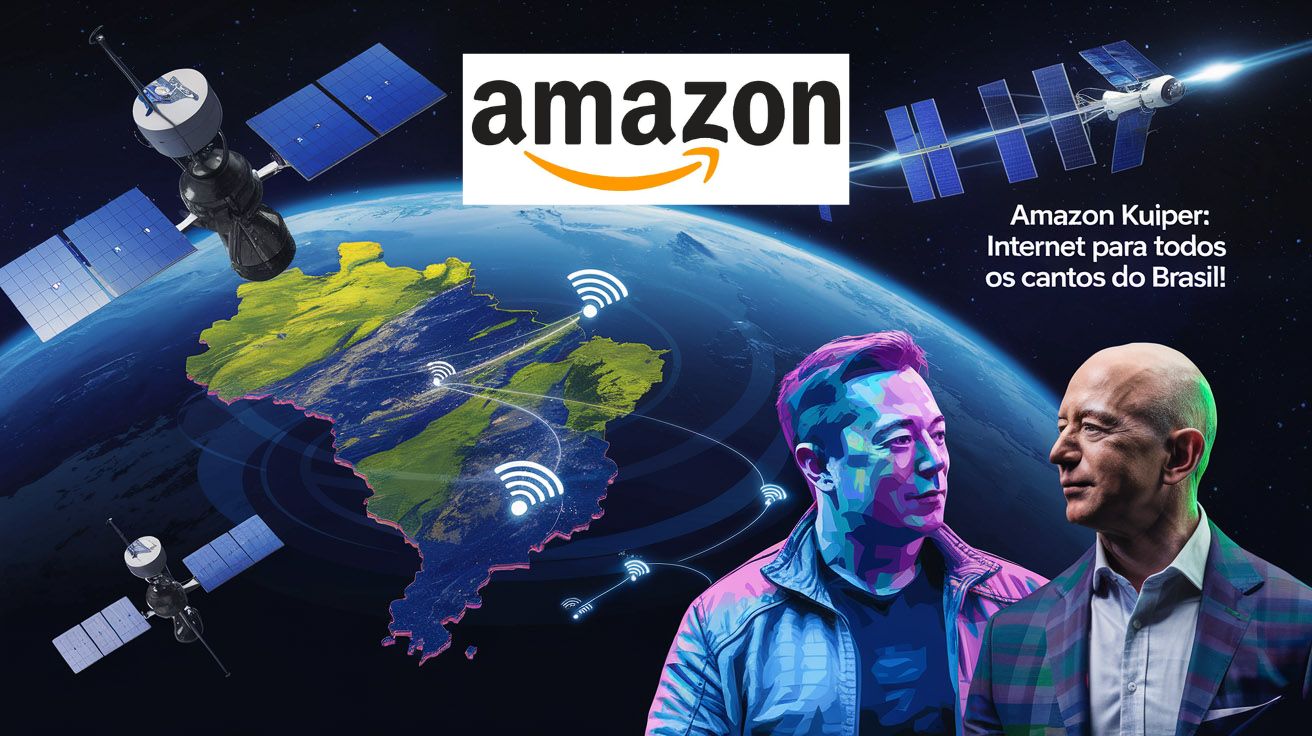 Amazon desafia Starlink de Elon Musk com o Projeto Kuiper, planejando lançar mais de 3.000 satélites para fornecer internet no Reino Unido e no Brasil.