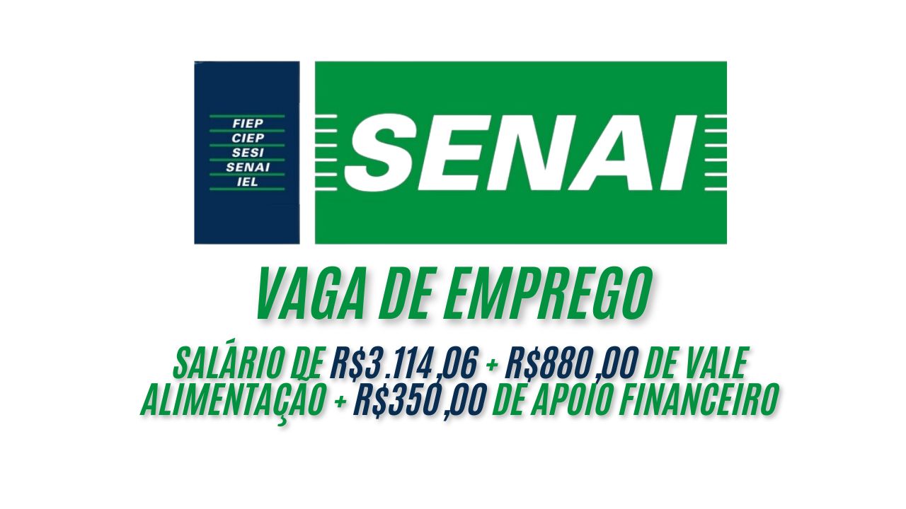 Que tal trabalhar no Senai e receber R.114,06 + R0,00 de vale alimentação + R0,00 de apoio financeiro? Horário de trabalho das 13:00 às 14:00 e 15:00 às 22:00, ENVIE SEU CURRÍCULO ATÉ 12 DE JANEIRO!