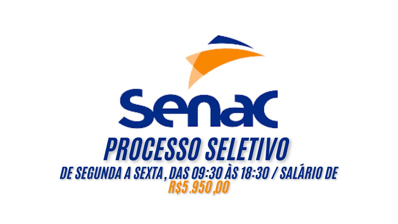 R.950,00 é o salário que o SENAC está oferecendo para interessados em trabalhar de segunda a sexta, das 09:30 às 18:30; Não perca tempo, envie seu currículo até 12 de janeiro