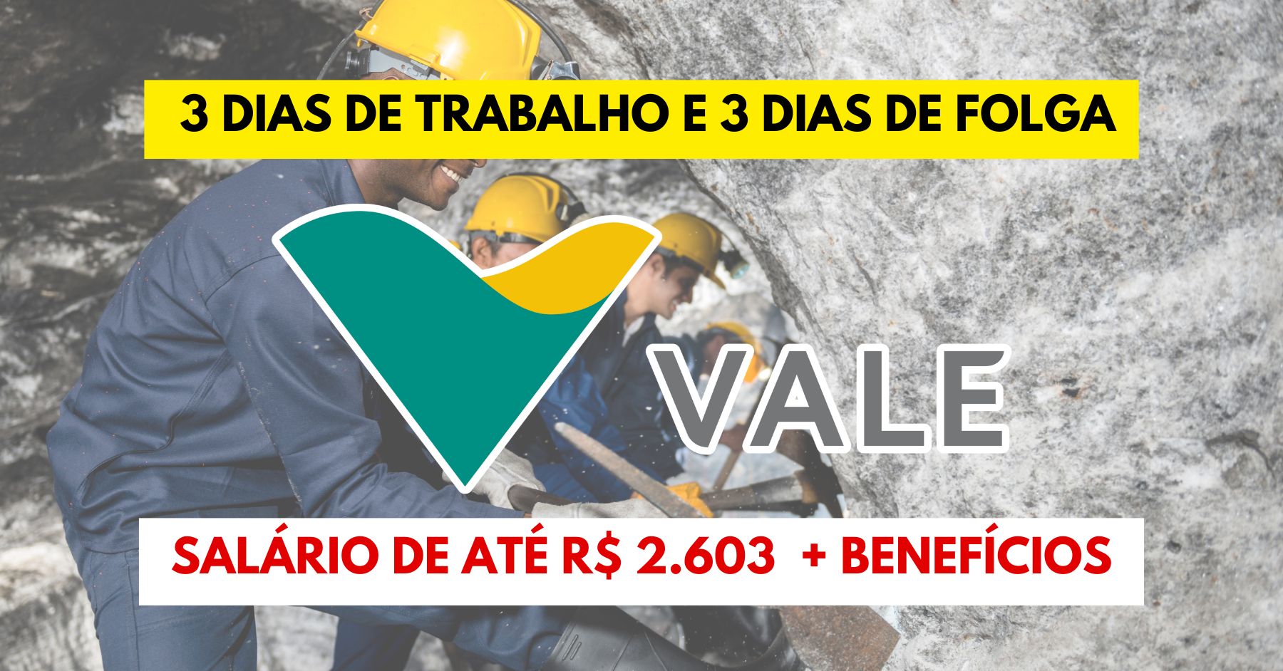 Trabalhe 3 dias e folgue 3 dias! Novo processo seletivo da Vale abre vaga de emprego exigindo nível médio completo para atuar como MANTENEDOR